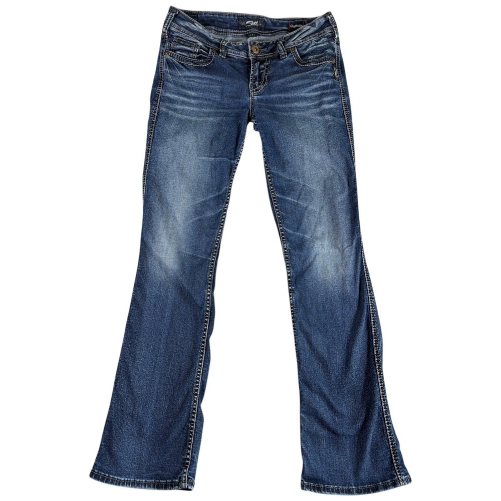 Silver Jeans Suki Mid Slim Bootcut Womens 30x31 Blue Denim‎ Whiskered Mid Rise
